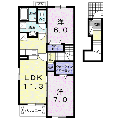 インペリアル榎鶴 B(2LDK/2階)の間取り写真