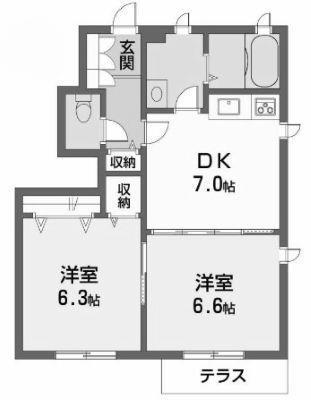 GROVE PLACE A・B棟(2DK/1階)の間取り写真