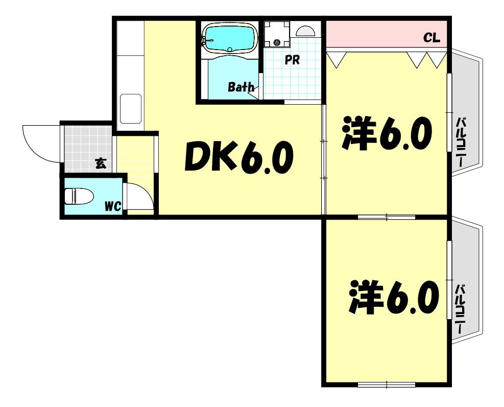 第一永光マンション(2DK/1階)の間取り写真