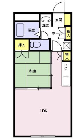 高砂ハイツ高崎東口(1LDK/2階)の間取り写真