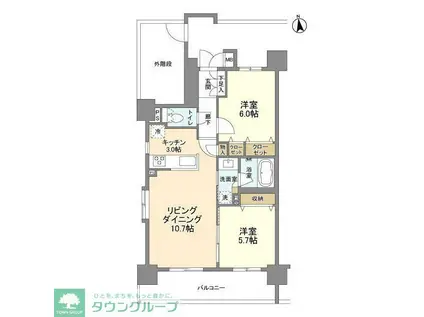 グラーナ上野(2LDK/2階)の間取り写真