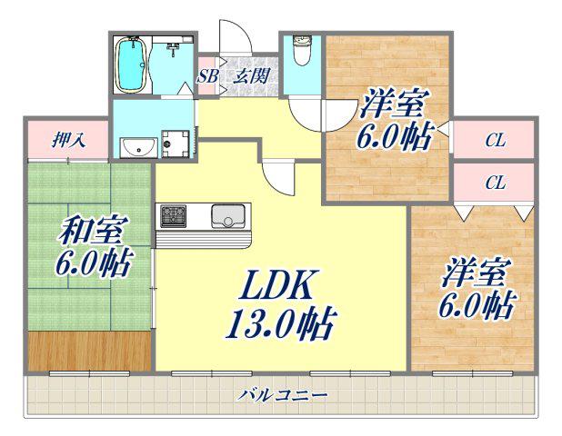 柳本北館(3LDK/3階)の間取り写真