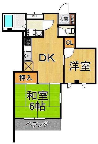 U.J.ビル宝塚(2DK/3階)の間取り写真