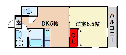 エスポアール(1DK/4階)の間取り写真