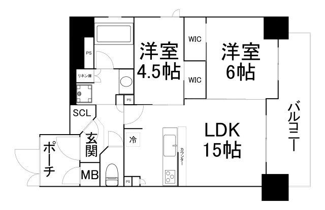クレアホームズフラン本町橋(2LDK/14階)の間取り写真