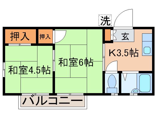 パナハイツ中川B棟(2K/2階)の間取り写真