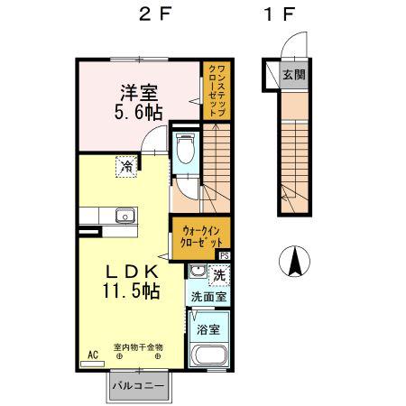 ボヌール A(1LDK/2階)の間取り写真
