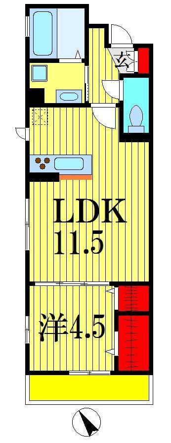 レクサス本町(1LDK/1階)の間取り写真