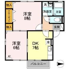 サンセール植田(2DK/2階)の間取り写真