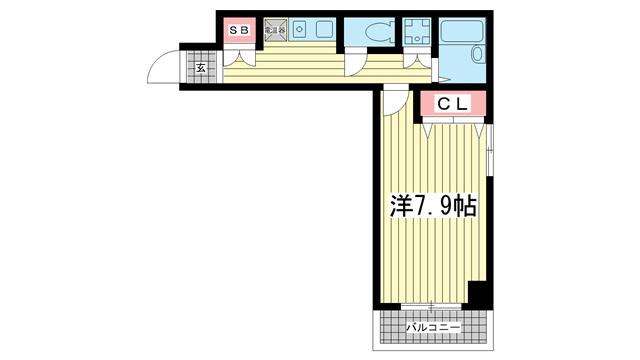カーサ神戸下山手(1K/6階)の間取り写真