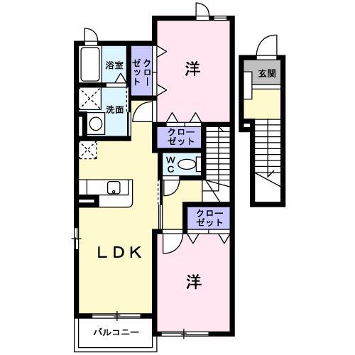 ニューリーフ A(2LDK/2階)の間取り写真