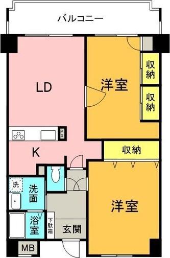 グランデ元塩(2LDK/7階)の間取り写真