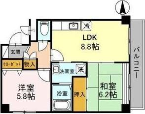 マンション奥野(2LDK/3階)の間取り写真