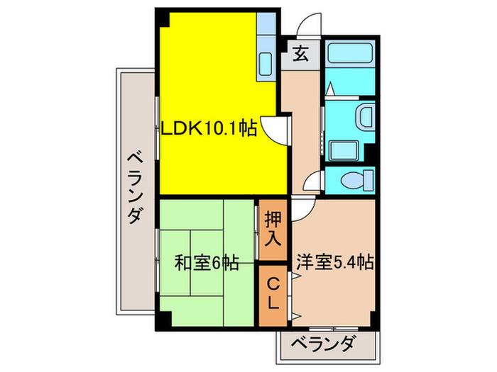 ヴァンヴェール川西(2LDK/3階)の間取り写真