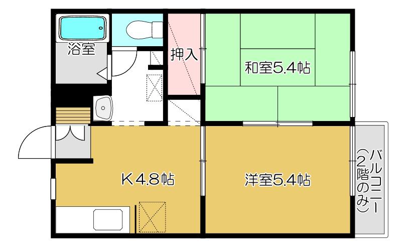 ディアス四日町(2K/2階)の間取り写真