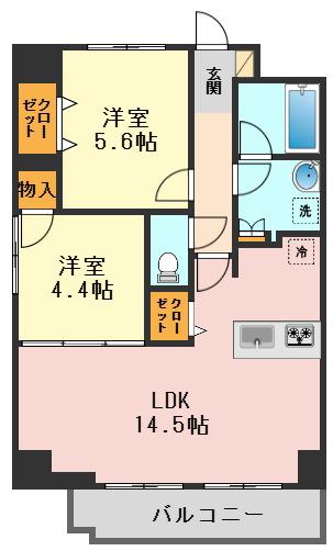 クオーレプロバンス篠崎(2LDK/7階)の間取り写真