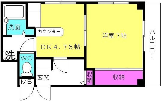 エーデル宝殿(ワンルーム/2階)の間取り写真