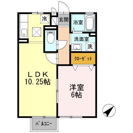 ドエルコート里吉B棟(1LDK/1階)の間取り写真