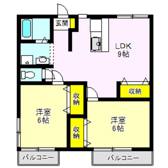 エスパシオC棟(2LDK/2階)の間取り写真