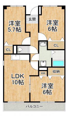 ラメールII(3LDK/1階)の間取り写真
