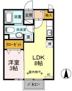 プレジールB(1LDK/2階)の間取り写真