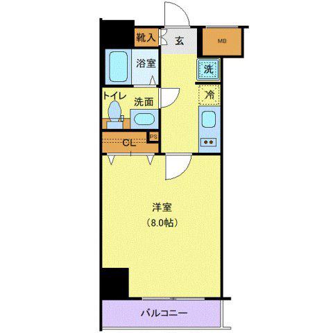 メイクスデザイン門前仲町リバープレイス(1K/6階)の間取り写真