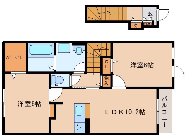 ベルオーブ(2LDK/2階)の間取り写真