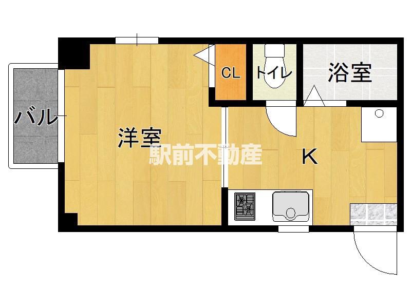 スリム高取(1K/2階)の間取り写真