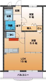 ハートフルタウン・弐番館(2LDK/2階)の間取り写真