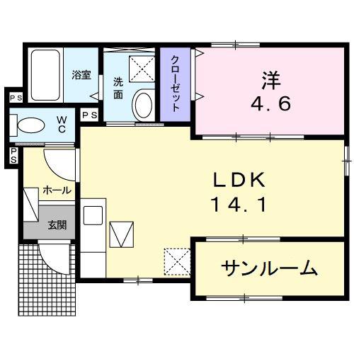 フランドール A棟(1LDK/1階)の間取り写真