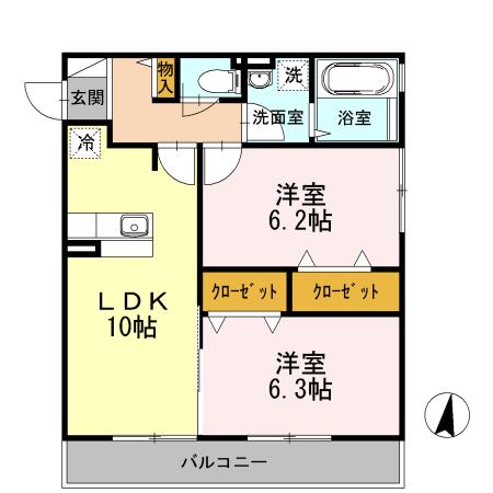 ドルチェ伊勢町(2LDK/3階)の間取り写真