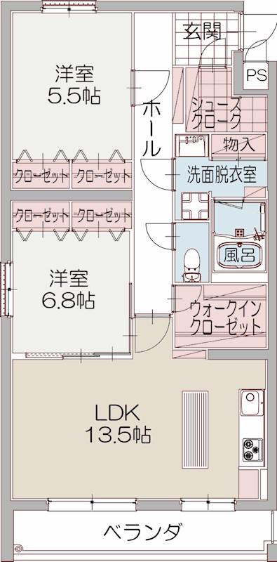 ルーチェ西(2LDK/1階)の間取り写真