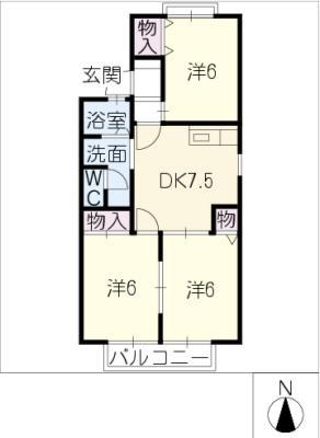 アビタシオン(3DK/2階)の間取り写真