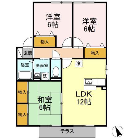 フォルテFB棟(3LDK/1階)の間取り写真