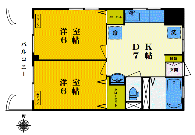 三信マンション(2DK/6階)の間取り写真