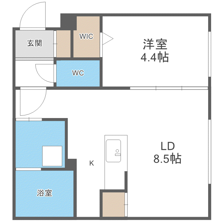 ル・ヌアージュ北円山(1LDK/4階)の間取り写真