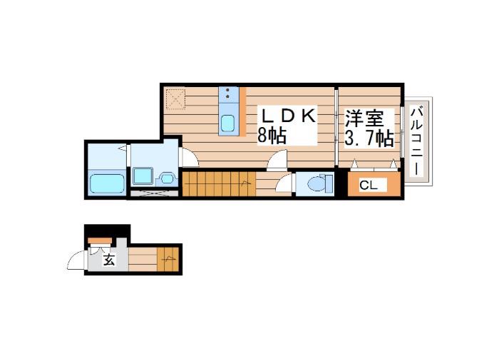 ラフィーノ長町南(1LDK/2階)の間取り写真