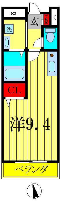 リヴァーサイド・I(ワンルーム/2階)の間取り写真