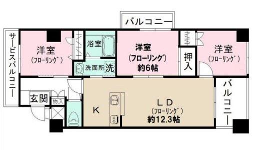 フラッツ芝間(3LDK/3階)の間取り写真