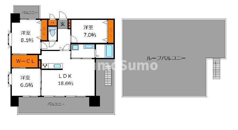 コンプレートSEKIJOU(3LDK/14階)の間取り写真
