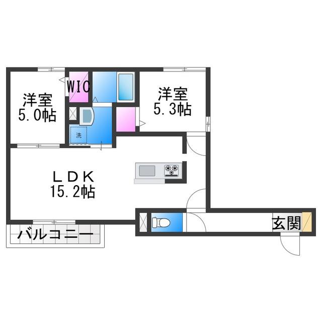 PASSARO GRANDE北田辺(2LDK/3階)の間取り写真