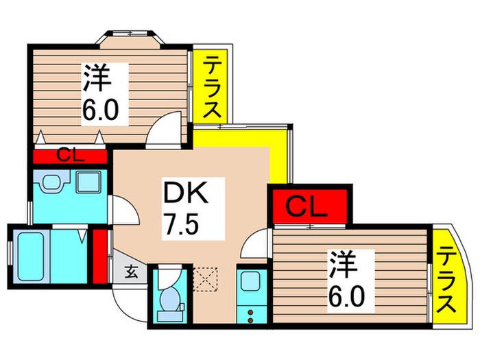 プレミアムハイツ(2DK/1階)の間取り写真