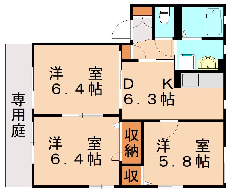 アメニティ 21A(3DK/1階)の間取り写真