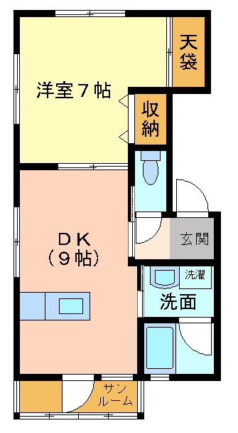 エバーグリーンR(1DK/2階)の間取り写真