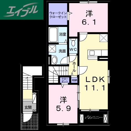 ユーフォリア II(2LDK/2階)の間取り写真