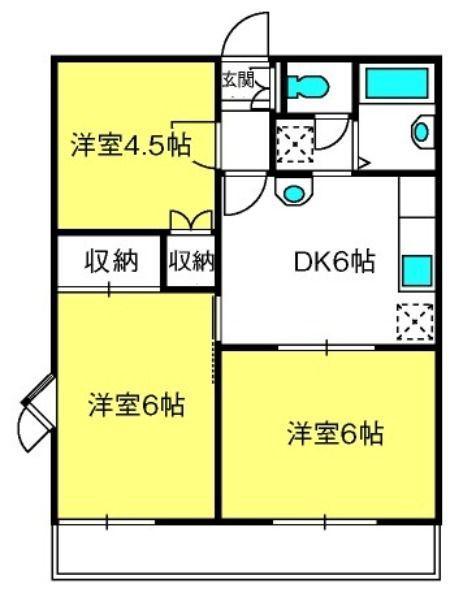 グランハイム佐知川B(3DK/2階)の間取り写真