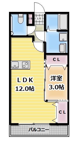 パルシア天川(1LDK/1階)の間取り写真
