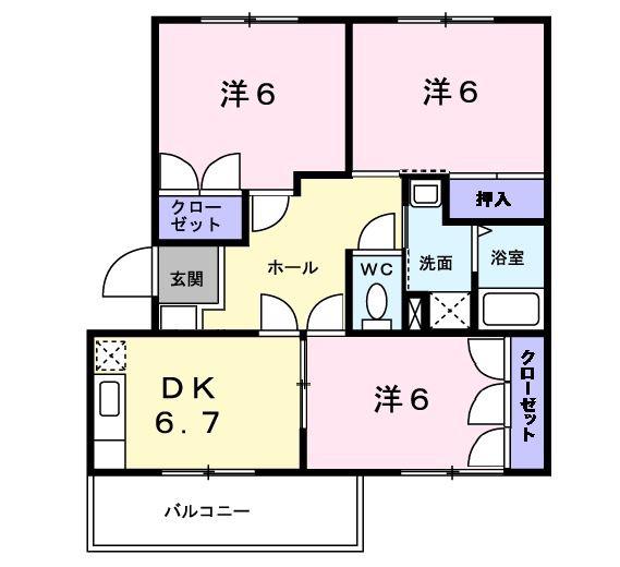 パークヒルズA(3DK/2階)の間取り写真