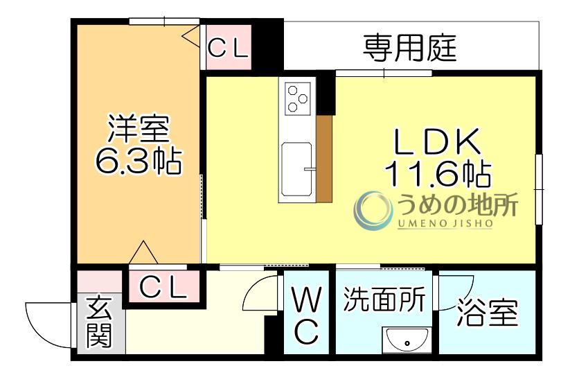 シャーメゾングレイス(1LDK/1階)の間取り写真