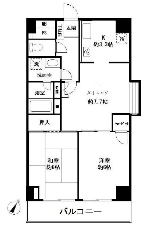 ユニーブル三軒茶屋(2DK/2階)の間取り写真